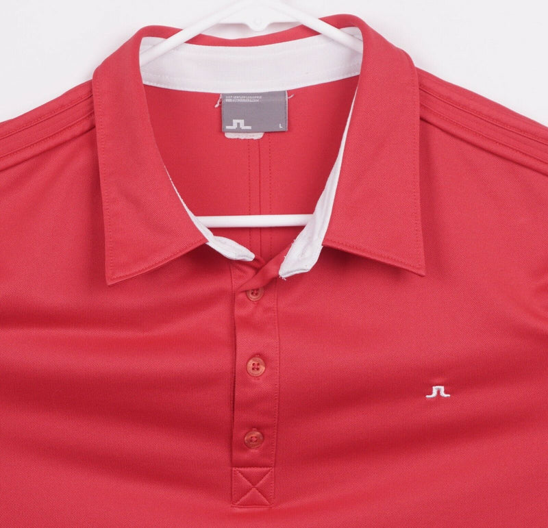 J. Lindeberg Men's Sz Large Fieldsensor Solid Red Logo Golf Polo Shirt