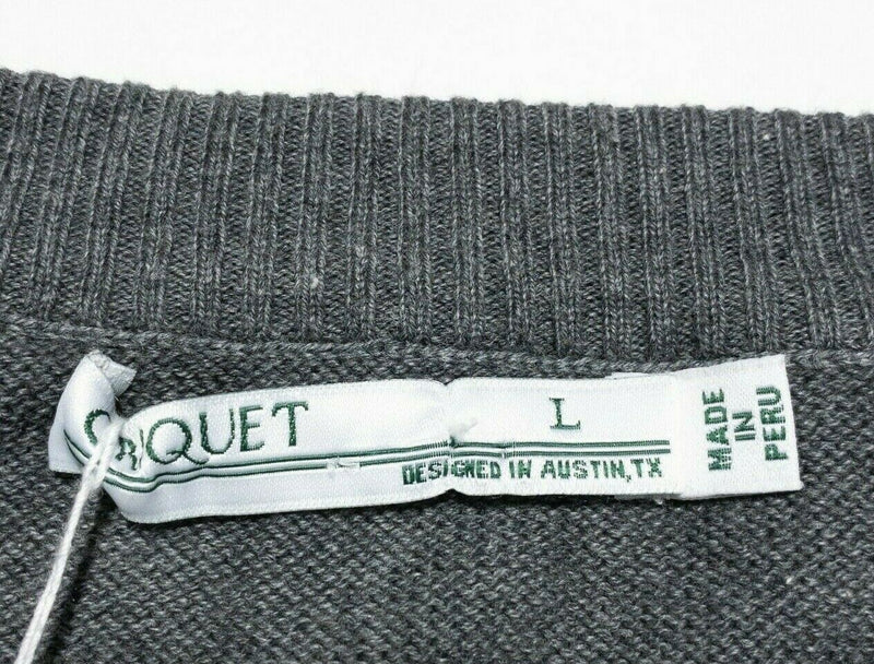 Criquet Men's Large Cotton Cashmere Blend Gray Knit Pullover Crew Golf Sweater