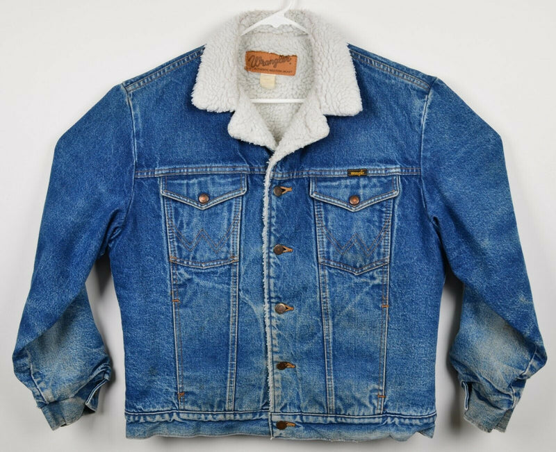 Vintage 80s Wrangler Men's Medium Sherpa Lined Denim Western Trucker Jacket