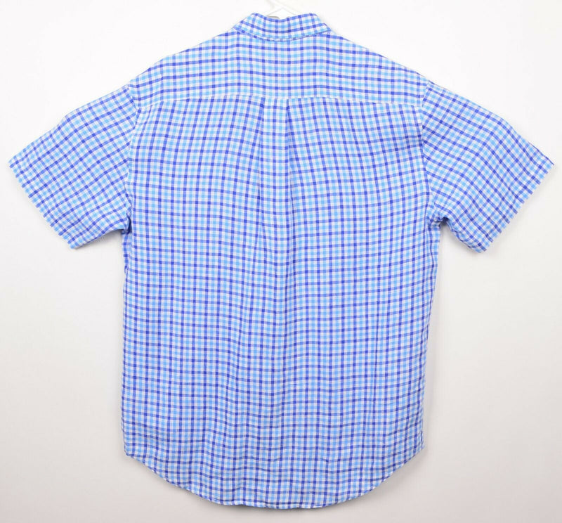 Vineyard Vines Men's Sz Medium 100% Linen Blue Plaid Check Whale Tucker Shirt