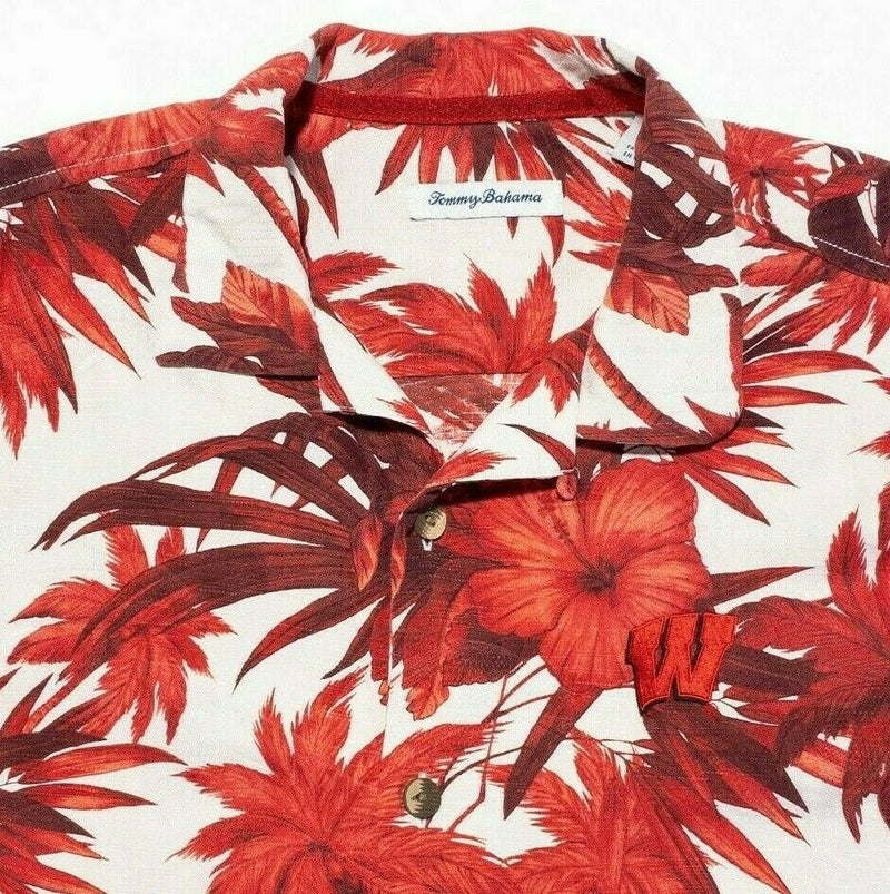 Tommy Bahama Wisconsin Badgers Silk Shirt Medium Men's Hawaiian Floral Red