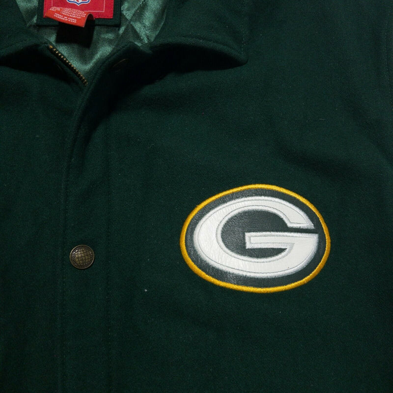Green Bay Packers Men's 3XL Super Bowl Wool Leather Majestic Snap Varsity Jacket
