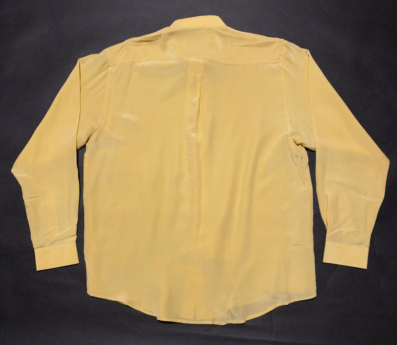 Genelli Silk Shirt Men's Large Band Collar Butter Yellow Party Long Sleeve