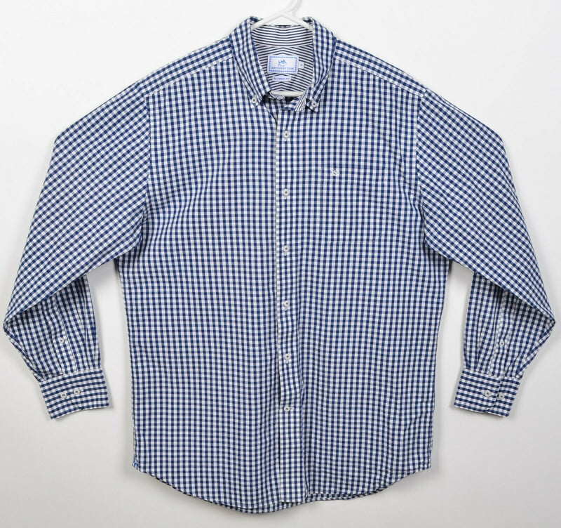 Southern Tide Men's Medium Classic Flip Cuff Navy Blue Check Button-Down Shirt