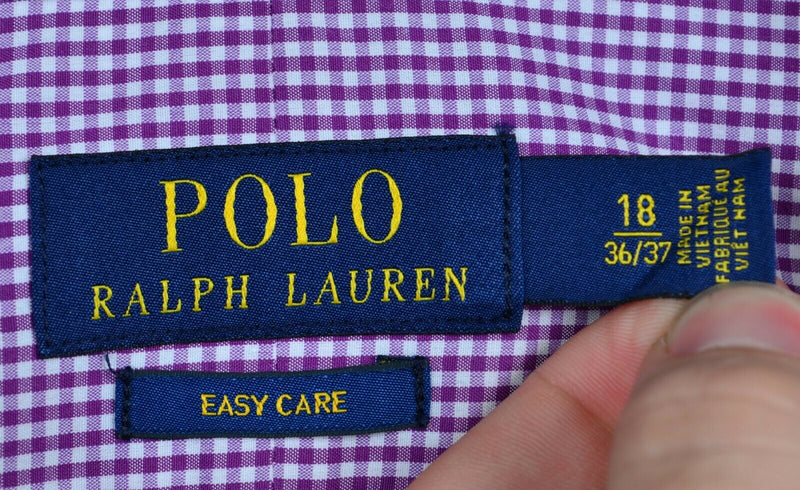 Polo Ralph Lauren Men's 18 36/37 Easy Care Purple Gingham Check Dress Shirt