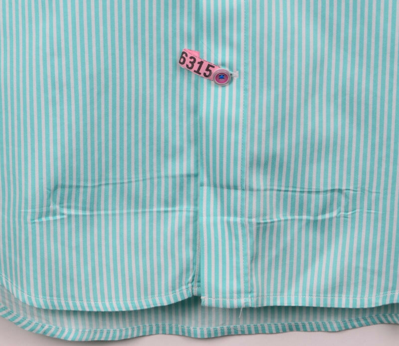 Robert Graham X Men's Large Tailored Fit Flip Cuff Aqua Blue Striped Shirt