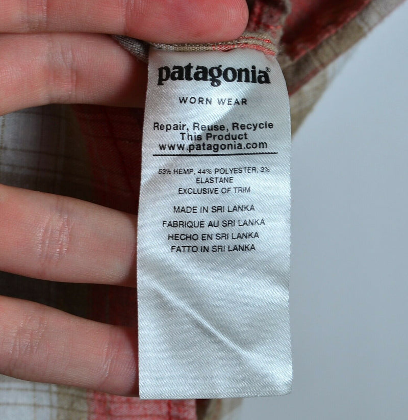 Patagonia Men's 3XL Pearl Snap Orange Brown Plaid Hemp Blend Western Snap Shirt