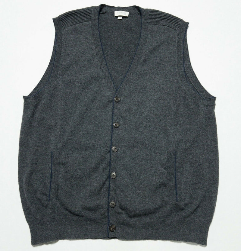 Kinross Cashmere Men's XL Heather Gray Button-Front Cardigan Sweater Vest