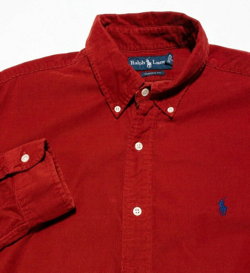 Polo Ralph Lauren Corduroy Shirt Men's Large Classic Vintage 90s Button-Down Red
