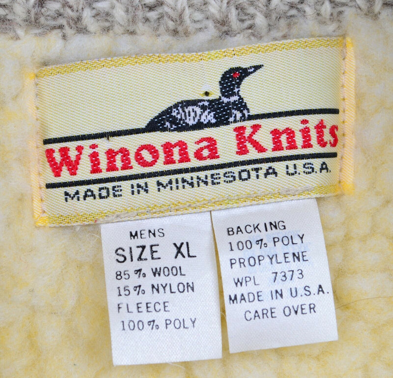 Vintage 80s Winona Knits Men's XL Wool Sherpa Lined Full Zip Sweater Vest