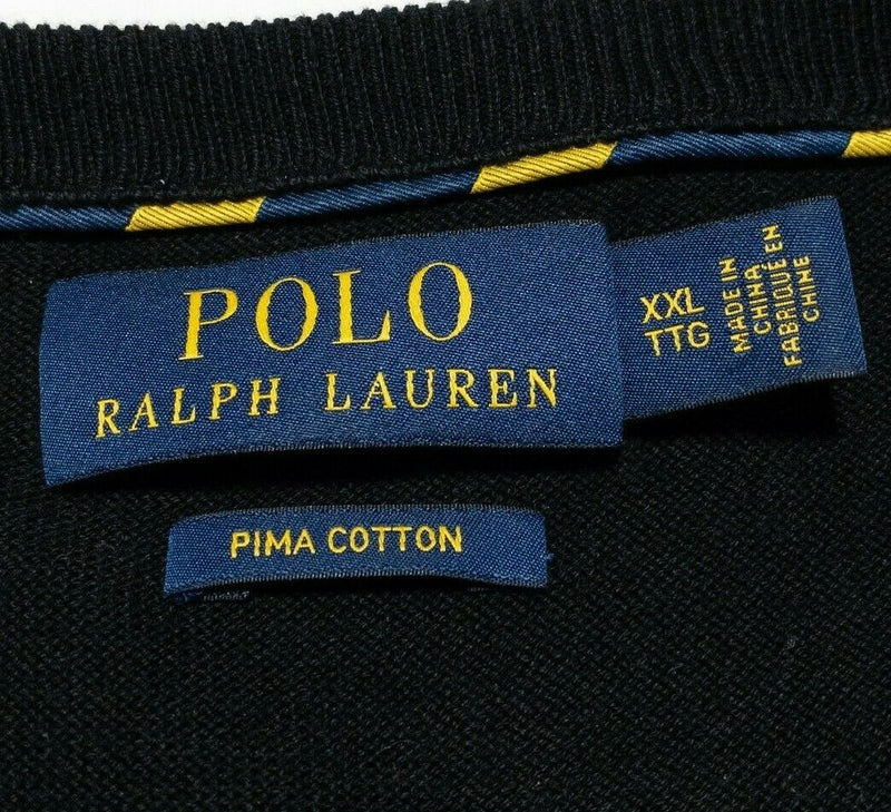 Polo Ralph Lauren V-Neck Sweater Lightweight Black Pima Cotton Men's 2XL