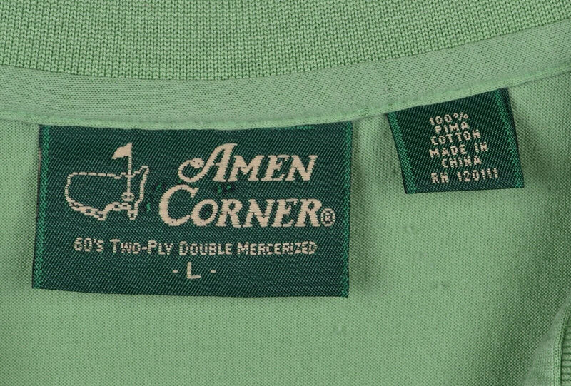 Amen Corner Men's Sz Large Masters Golf Solid Green Pima Cotton Polo Shirt