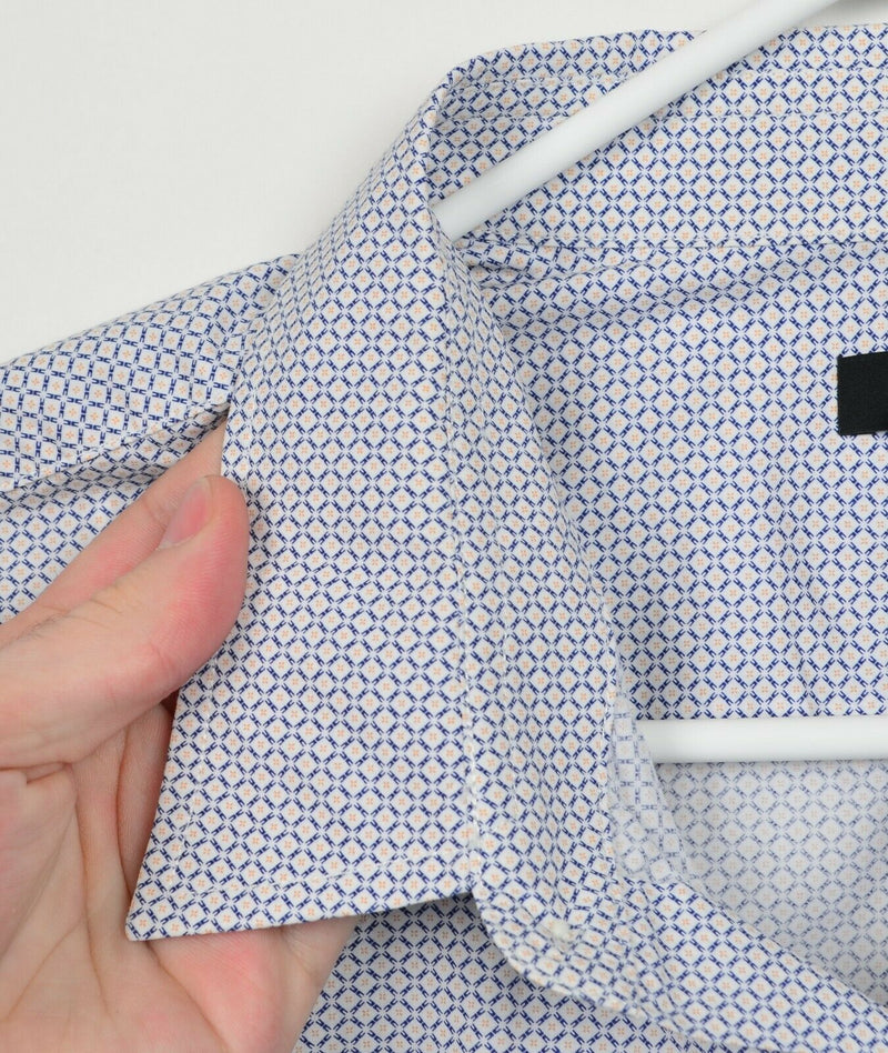 VINCE. Men's Sz XL Diamond Geometric White Blue Short Sleeve Button-Front Shirt