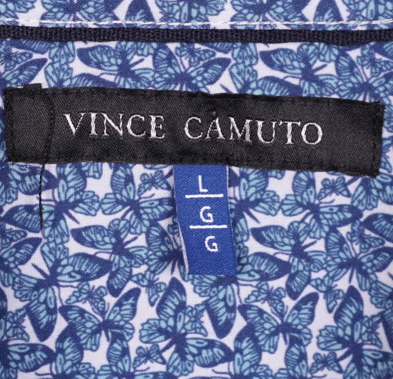 Vince Camuto Men's Large Butterfly Blue Polyester Wicking Button-Front Shirt