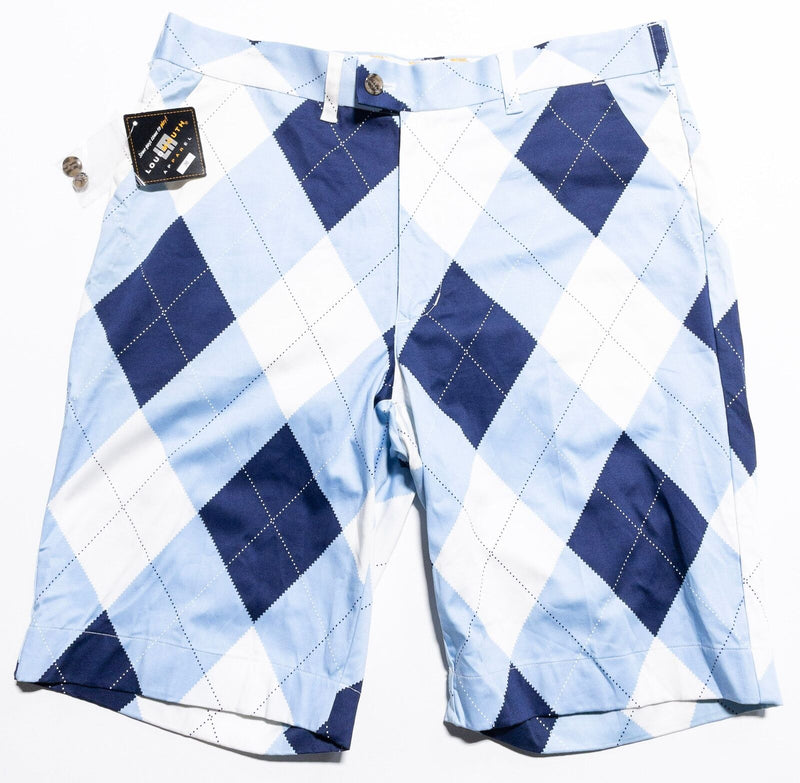 Loudmouth Golf Shorts Men's 36 Blue Argyle/Diamond Blue White Cotton Blend