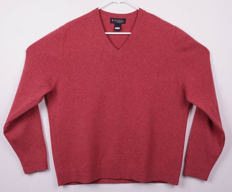 Brooks Brothers Men's Sz Large 100% Lambswool Red/Pink V-Neck Pullover Sweater