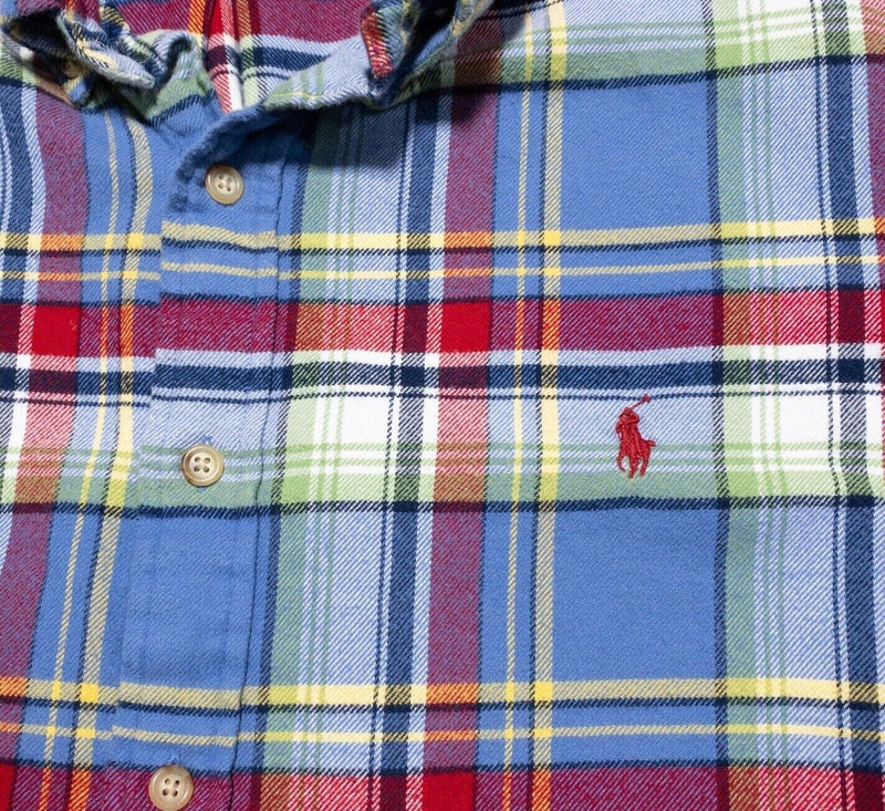 Polo Ralph Lauren Flannel Shirt XXL Men's Long Sleeve Blue Red Plaid Button 2XL