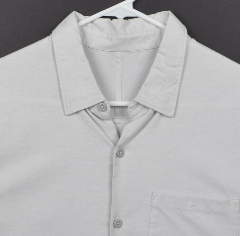Lululemon Men's Sz Medium? Light Gray Button-Front Pocket Athleisure Shirt