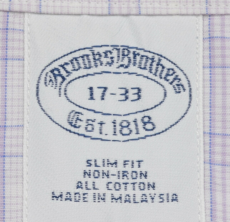Brooks Brothers Men's 17-33 Slim Fit Non-Iron Purple White Plaid Dress Shirt