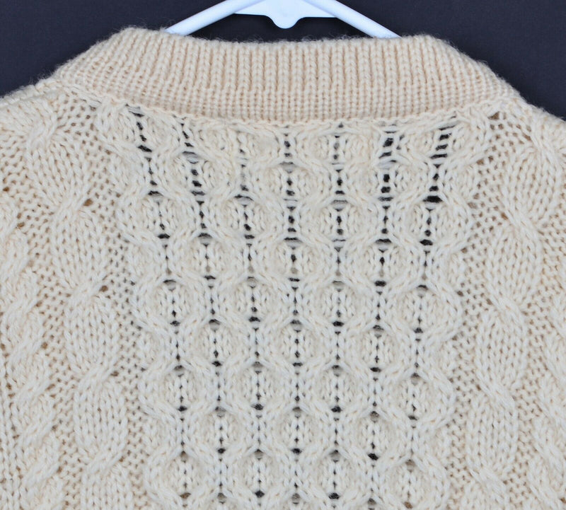 Vintage John Molloy Men's XL? Irish Fisherman Cream Cable-Knit Cardigan Sweater