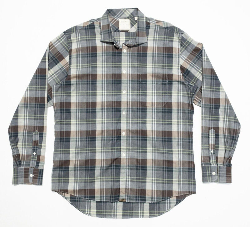 Billy Reid Shirt XXL Standard Cut Men's Long Sleeve Gray Brown Plaid Designer