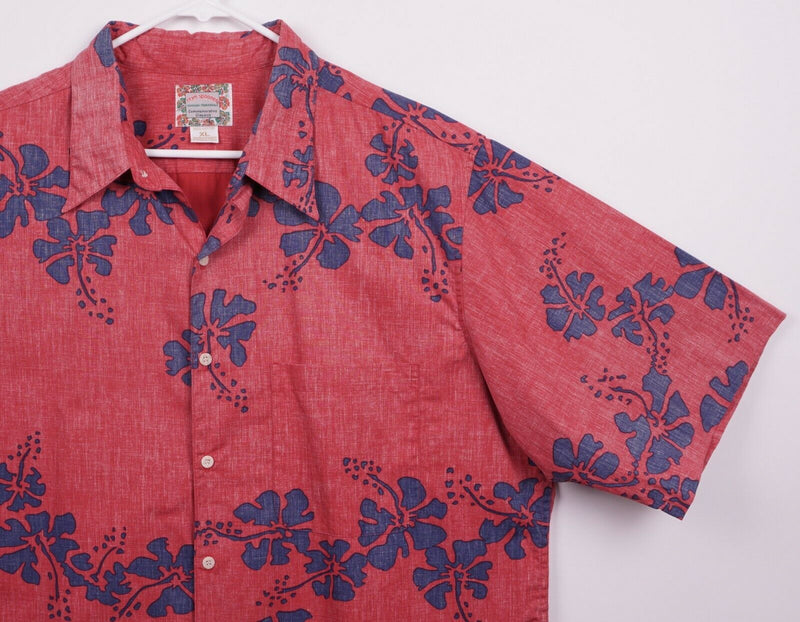 Vtg Reyn Spooner Men's Sz XL Red Blue Floral Button-Front Hawaiian Aloha Shirt