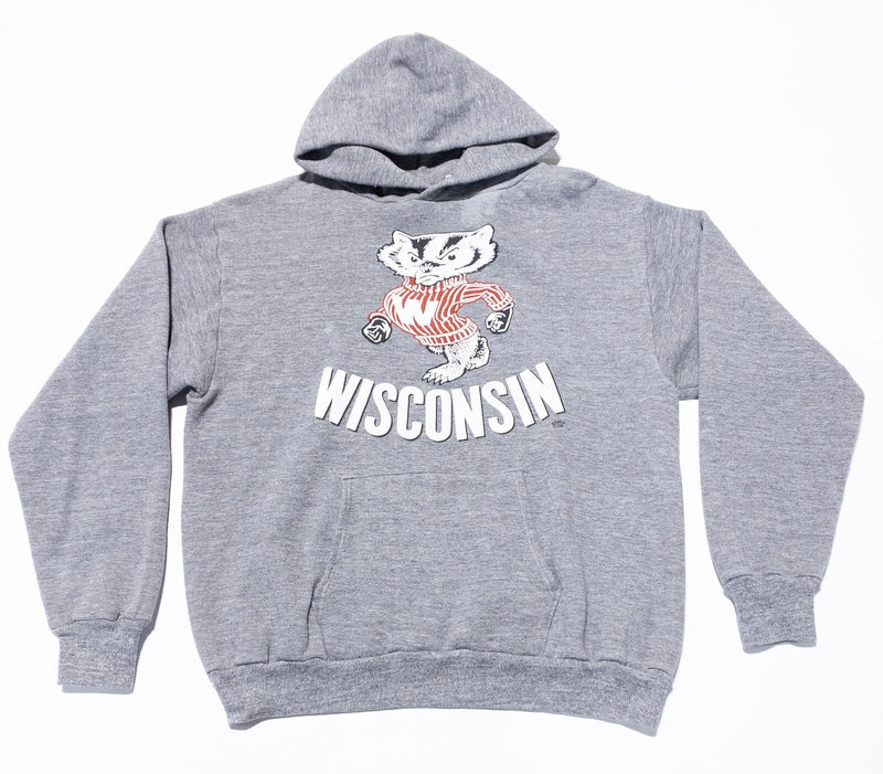 Vintage Wisconsin Badgers Hoodie Men's Large Jerzees Russell Sweatshirt 80s Gray