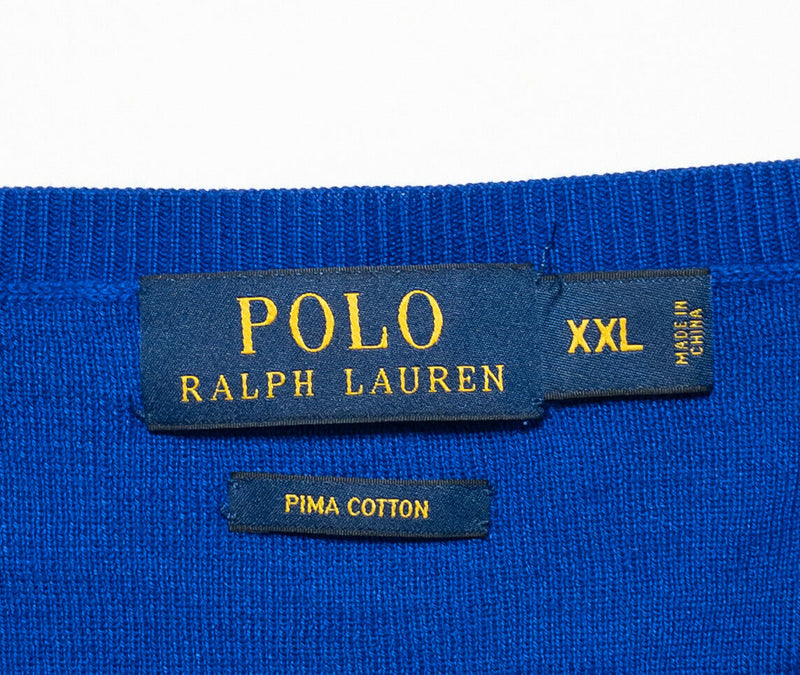 Polo Ralph Lauren Men's 2XL Pima Cotton Solid Royal Blue Pullover V-Neck Sweater