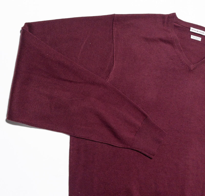 Peter Millar V-Neck Sweater Men's 2XL Pullover Silk Cashmere Blend Burgundy Red