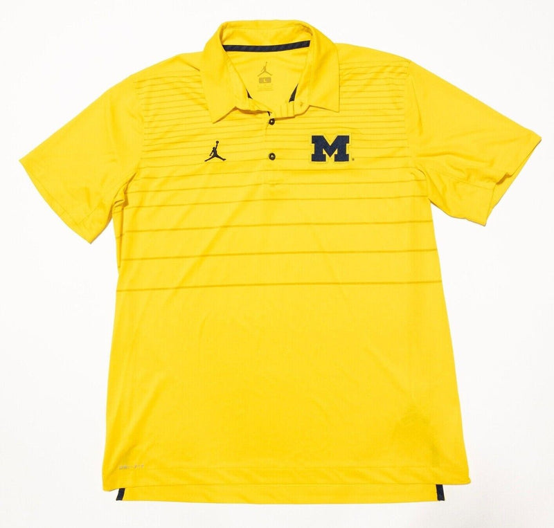Michigan Wolverines Jordan Polo Large Men's Shirt Yellow Striped Wicking Stretch