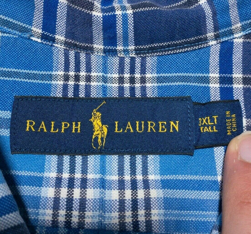 Polo Ralph Lauren Shirt 3XLT Men Short Sleeve Button-Front Big & Tall Blue Plaid