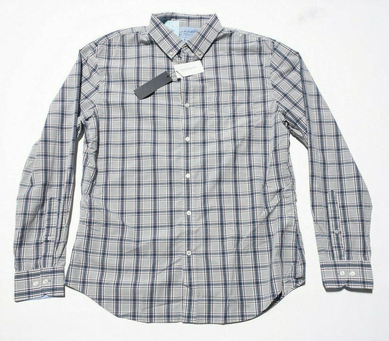 Banana Republic Luxe Poplin Button-Down Shirt Gray Plaid Men's Large Grant Slim