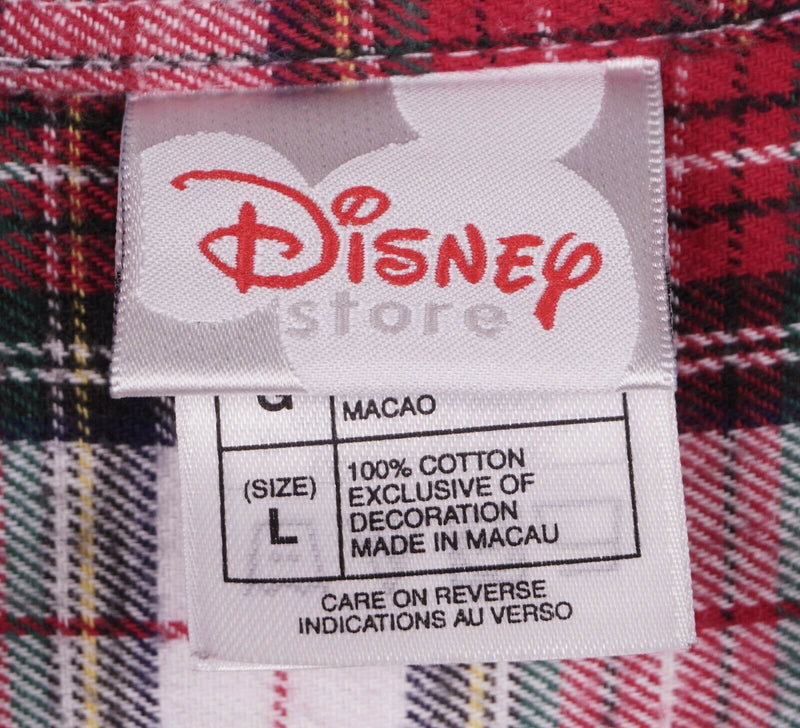 Disney Store Men's Large Mickey Mouse Red Plaid Button-Down Flannel Shirt