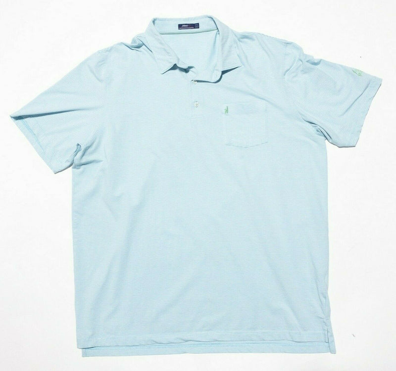 johnnie-O Golf 2XL Men Polo Blue White Striped Pocket Surfer Logo Preppy Gentry