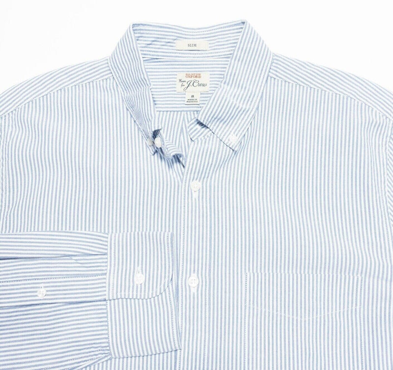 J. Crew Oxford Shirt Men's Medium Slim Fit Blue White Stripe Long Sleeve Button