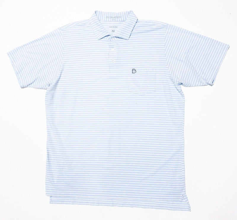 B. Draddy Polo Shirt Medium Men's Blue White Stripe Golf Stretch Long Sleeve