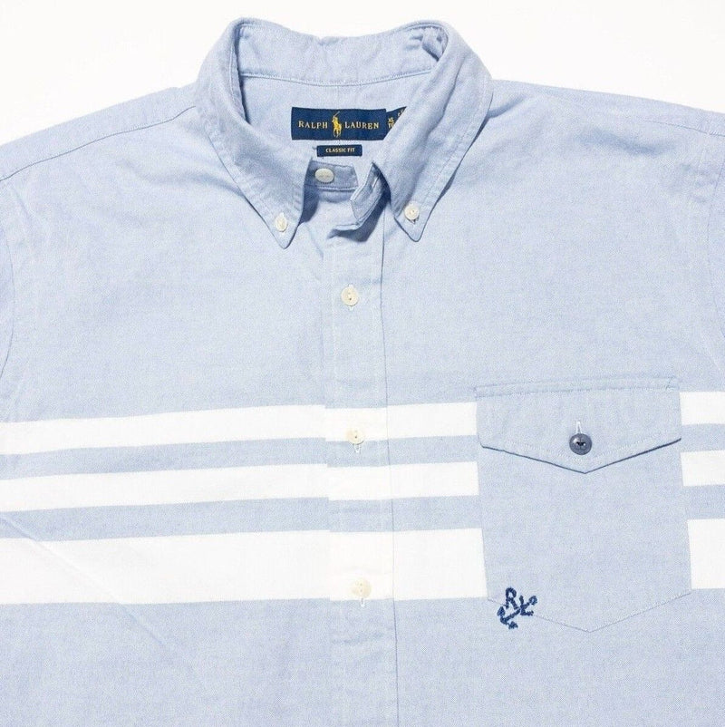 Polo Ralph Lauren Shirt XL Classic Fit Men's Anchor Blue Striped Preppy Nautical