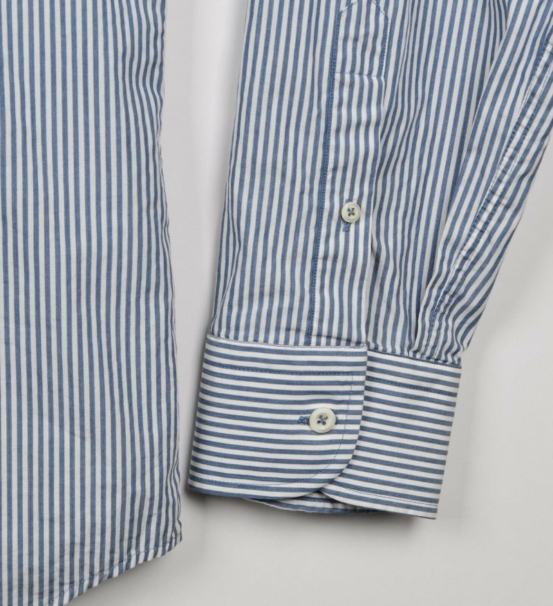 Billy Reid Men's 2XL Slim Cut Blue Pin-Striped Spread Collar Long Sleeve Shirt