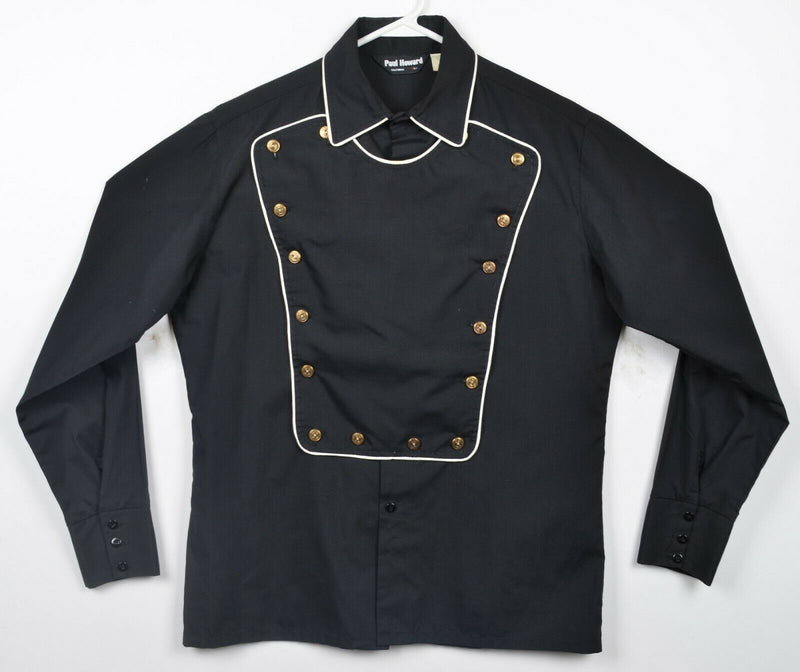 Vintage 70s Paul Howard Men's Large Bib Western Rodeo Black Piped Shirt