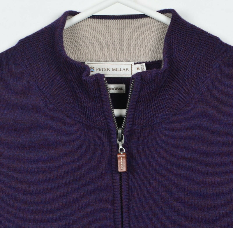 Peter Millar Men's Medium 100% Merino Wool Dark Purple 1/4 Zip Golf Sweater