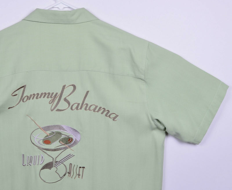 Tommy Bahama Men's Large Liquid Asset 100% Silk Back Embroidered Hawaiian Shirt