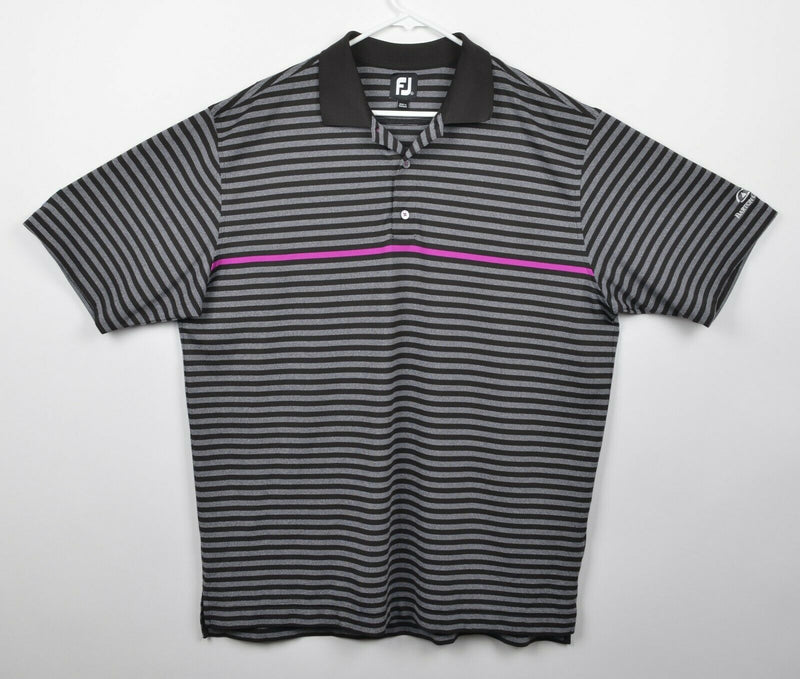 FootJoy Men's Sz XL Gray Black Magenta Striped FJ Performance Golf Polo Shirt