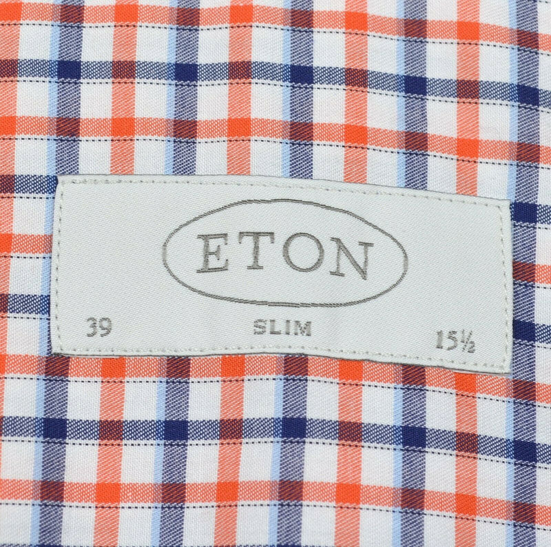 ETON of Sweden Men's Sz 39/15.5 Flip Cuff Orange Blue White Plaid Dress Shirt
