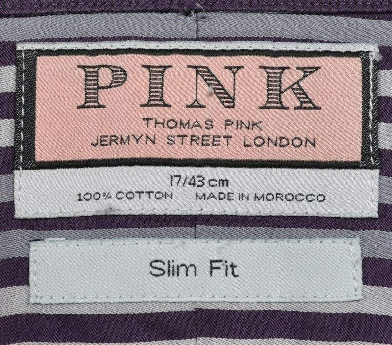 Thomas Pink Men's 17/43 Slim Fit Purple White Striped Button-Front Dress Shirt