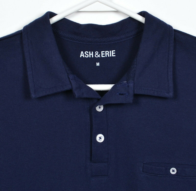 Ash & Erie Men's Medium Solid Navy Blue Cotton Spandex Blend Pocket Polo Shirt