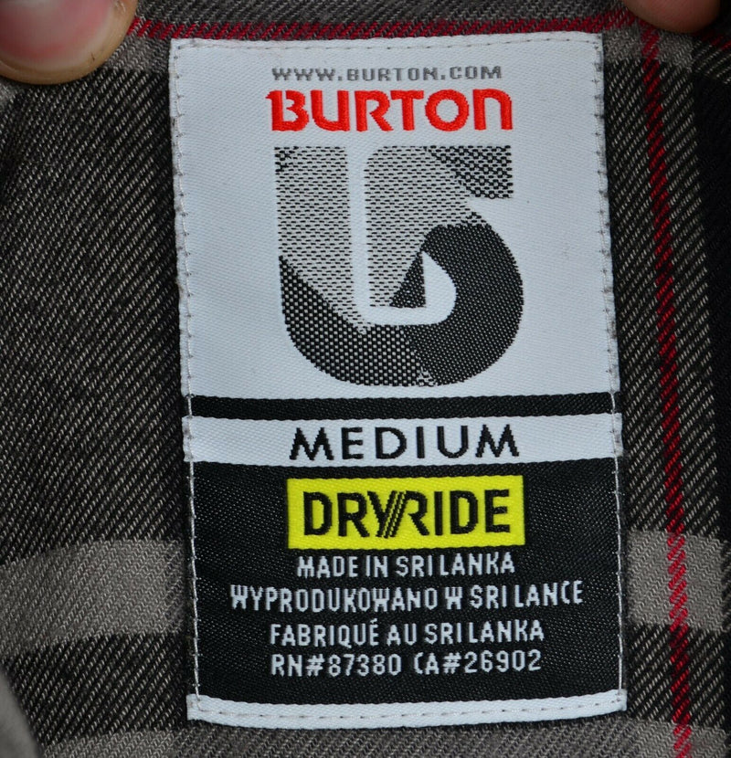 Burton DryRide Men's Medium Gray Black Plaid Button-Front Flannel Hoodie