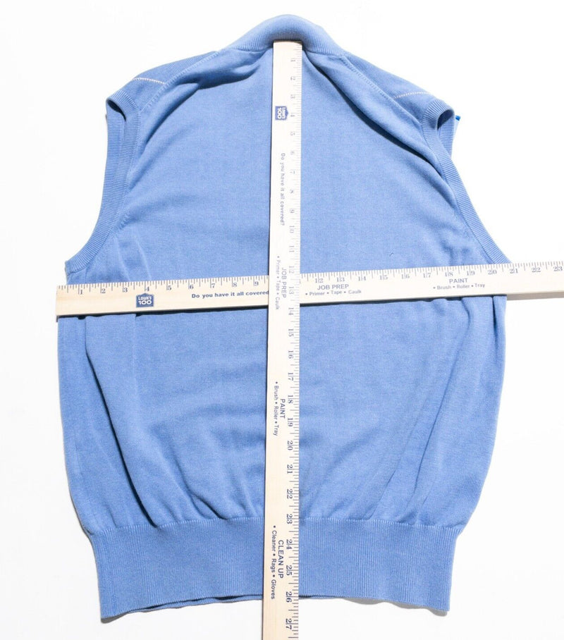 Peter Millar Sweater Vest Men's Large Silk Blend Argyle 1/4 Zip Pullover Blue