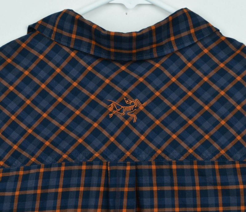Arc'Teryx Men Sz XL Cotton Wool Blend Navy Blue Orange Plaid Button-Front Shirt