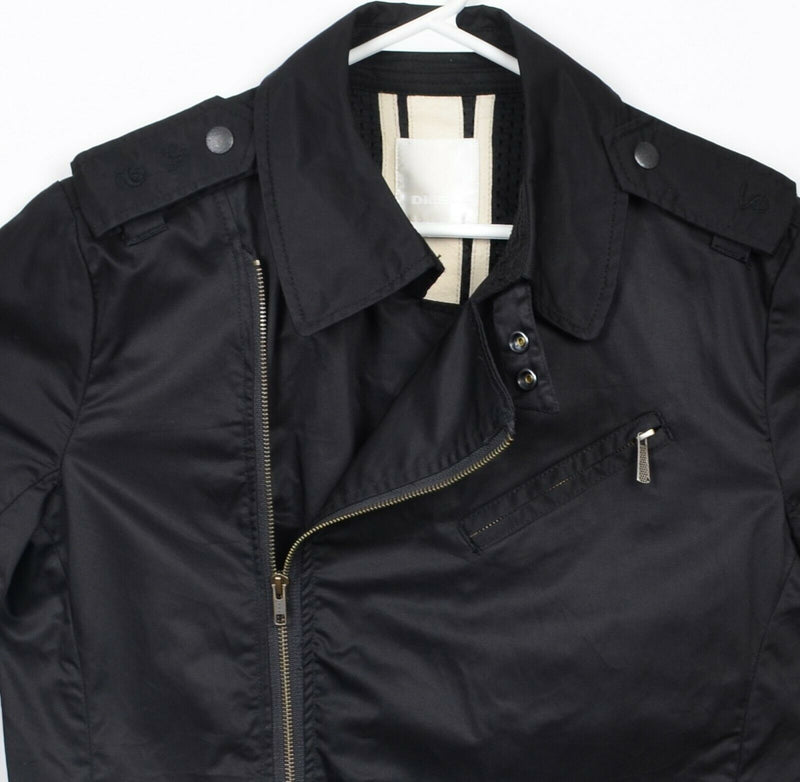 Diesel Men's Large Off-Center Asymmetrical Zipper Solid Black Raincoat Jacket