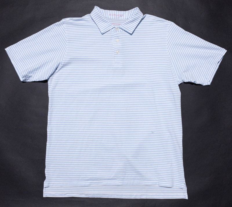 B. Draddy Golf Polo Shirt Men's Large Blue White Striped Short Sleeve USA